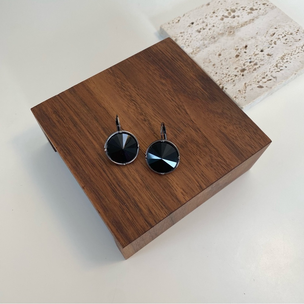 4/$15 Black Faceted Glass Round Euro Back Earrings